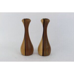 MCM Wood Candlestick Holders Sculpted Pair, Once Upon a Tree Vermont, 7.5 Inch